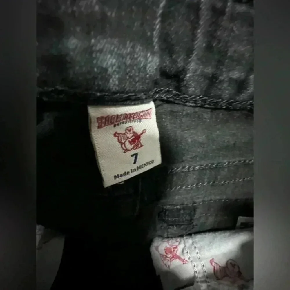 True Religion Jeans Kids Size 7 Black Gray Straight Leg Flap Pockets jeans